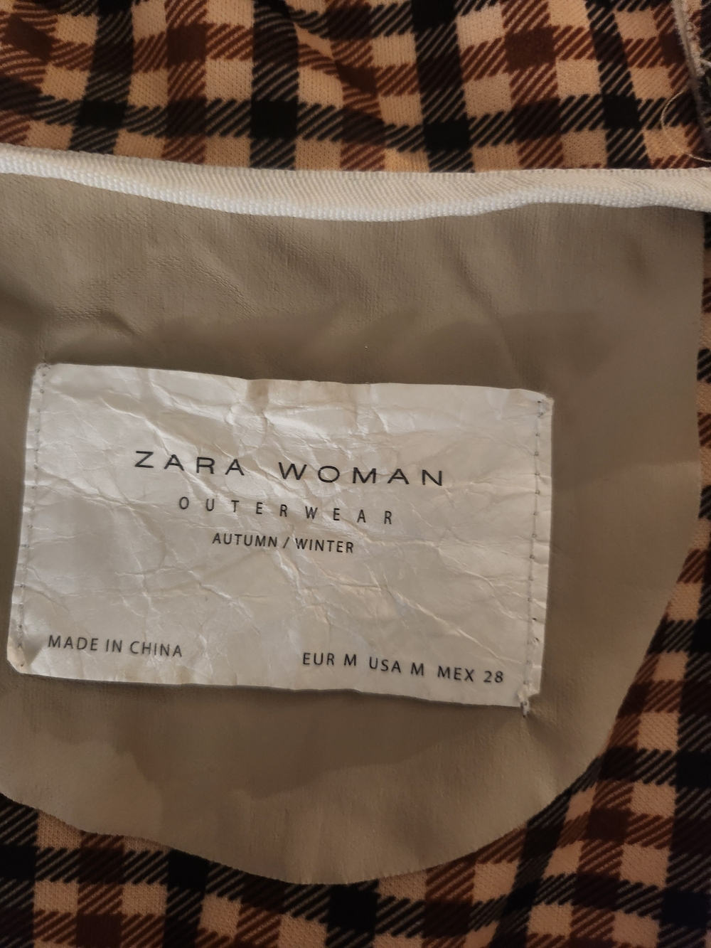 Zara Plaid Autumn/Winter Coat - Beige & Black